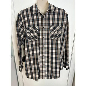 Beverly Hills Polo Club Men's Polo Shirt Plaid Blue And Brown Size 2XLb #0431